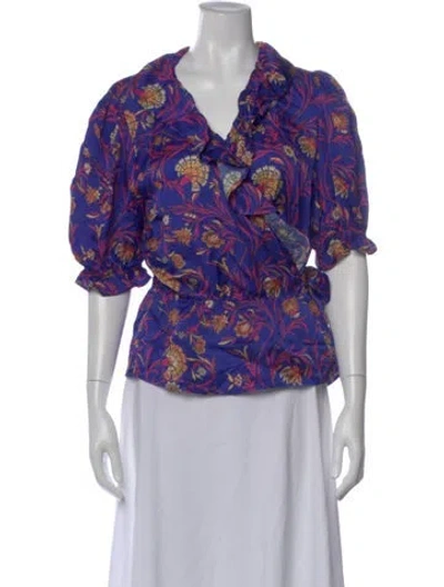 Pre-owned Ba&sh Floral Print V-neck Blouse In Multi