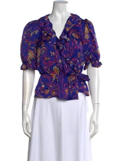 Pre-owned Ba&sh Floral Print V-neck Blouse In Multi