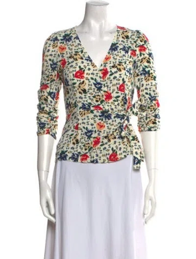 Pre-owned Ba&sh Floral Print V-neck Blouse In Neutral