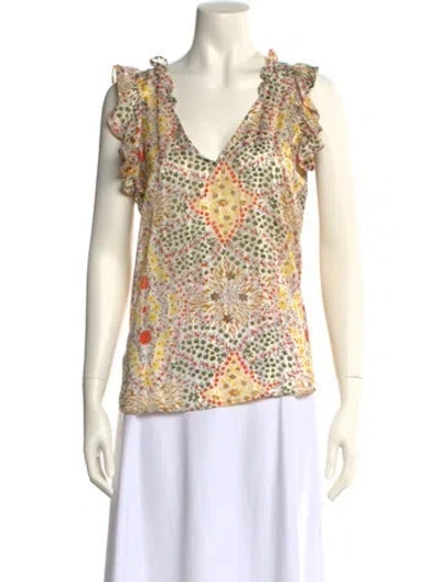 Pre-owned Ba&sh Floral Print V-neck Blouse In Neutral