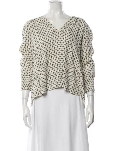 Pre-owned Ba&sh Floral Print V-neck Blouse In Neutral