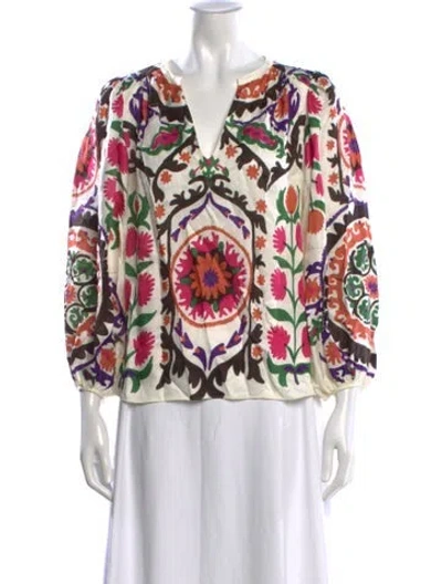 Pre-owned Ba&sh Floral Print V-neck Blouse In Neutral