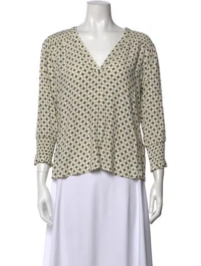Pre-owned Ba&sh Floral Print V-neck Blouse In Neutral
