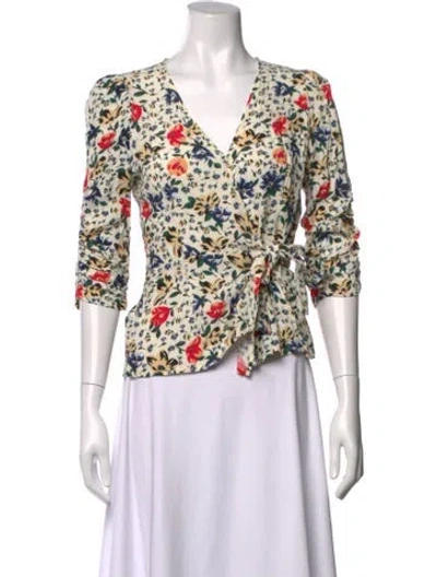 Pre-owned Ba&sh Floral Print V-neck Blouse In Neutrals