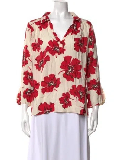 Pre-owned Ba&sh Floral Print V-neck Blouse In Neutrals
