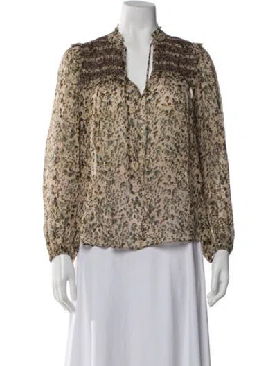Pre-owned Ba&sh Floral Print V-neck Blouse In Neutrals