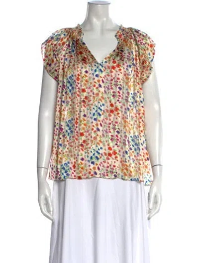 Pre-owned Ba&sh Floral Print V-neck Blouse In Neutrals