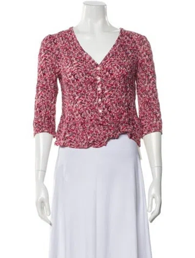 Pre-owned Ba&sh Floral Print V-neck Blouse In Pink