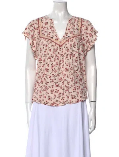 Pre-owned Ba&sh Floral Print V-neck Blouse In Pink