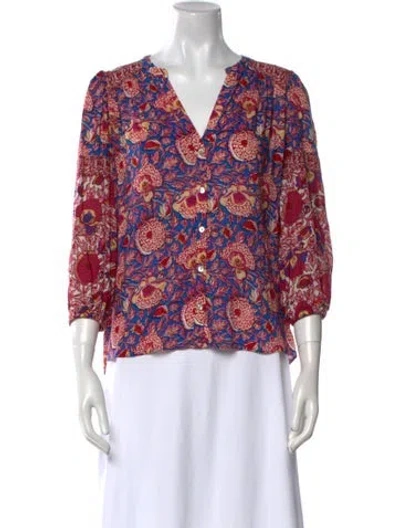 Pre-owned Ba&sh Floral Print V-neck Blouse In Pink
