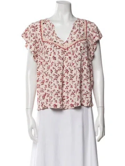 Pre-owned Ba&sh Floral Print V-neck Blouse In Pink