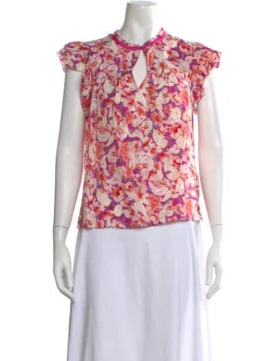Pre-owned Ba&sh Floral Print V-neck Blouse In Pink