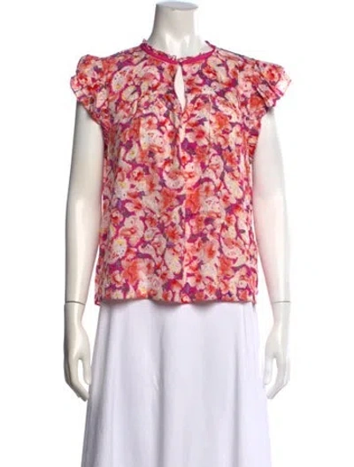 Pre-owned Ba&sh Floral Print V-neck Blouse In Pink
