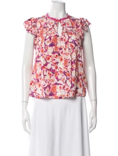 Pre-owned Ba&sh Floral Print V-neck Blouse In Pink