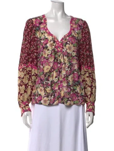 Pre-owned Ba&sh Floral Print V-neck Blouse In Pink