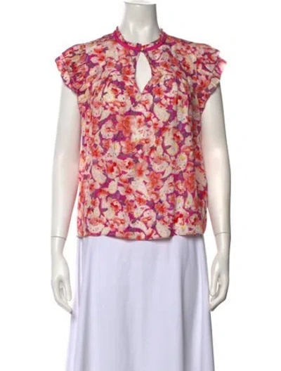 Pre-owned Ba&sh Floral Print V-neck Blouse In Pink