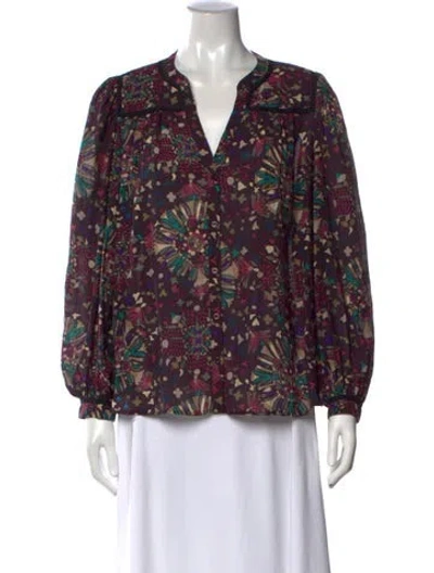 Pre-owned Ba&sh Floral Print V-neck Blouse In Purple