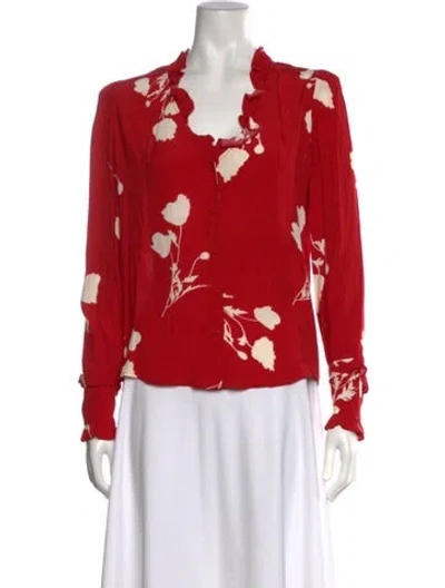 Pre-owned Ba&sh Floral Print V-neck Blouse In Red