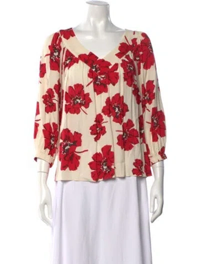 Pre-owned Ba&sh Floral Print V-neck Blouse In Red