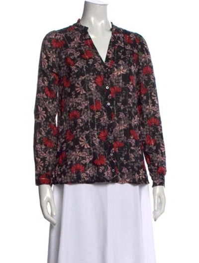 Pre-owned Ba&sh Floral Print V-neck Blouse In Red