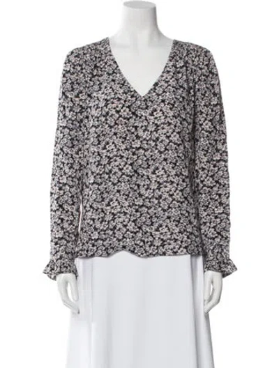 Pre-owned Ba&sh Floral Print V-neck Blouse W/ Tags In Black