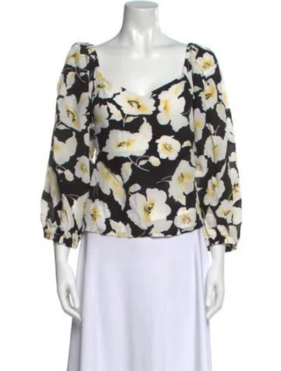 Pre-owned Ba&sh Floral Print V-neck Blouse W/ Tags In Black