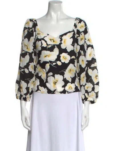 Pre-owned Ba&sh Floral Print V-neck Blouse W/ Tags In Black