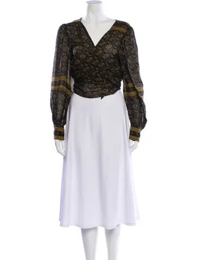 Pre-owned Ba&sh Floral Print V-neck Blouse W/ Tags In Black