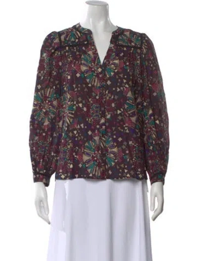 Pre-owned Ba&sh Floral Print V-neck Blouse W/ Tags In Burgundy