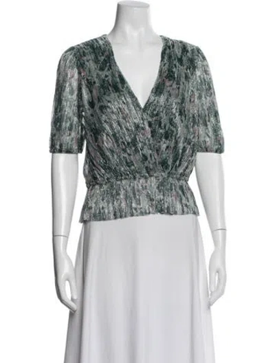 Pre-owned Ba&sh Floral Print V-neck Blouse W/ Tags In Green