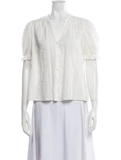 Pre-owned Ba&sh Floral Print V-neck Blouse In White