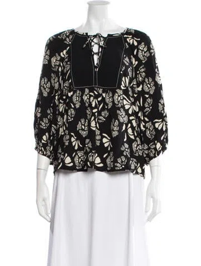 Pre-owned Ba&sh Floral Print V-neck Blouse In White