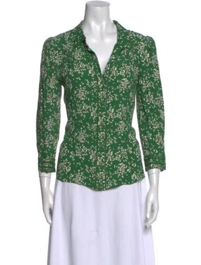 Pre-owned Ba&sh Floral Print V-neck Button-up Top W/ Tags In Green