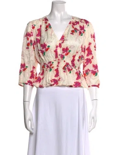Pre-owned Ba&sh Floral Print V-neck Crop Top In Neutral