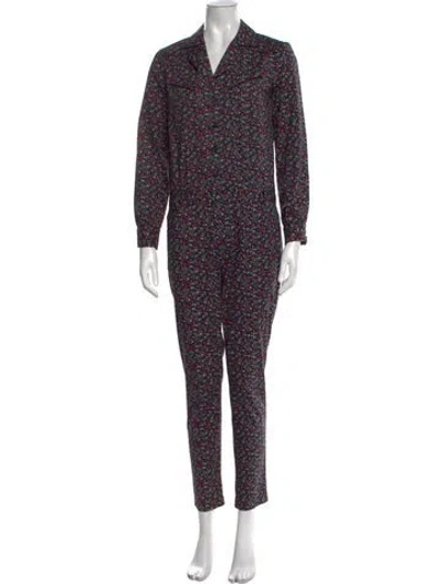 Pre-owned Ba&sh Floral Print V-neck Jumpsuit In Blue