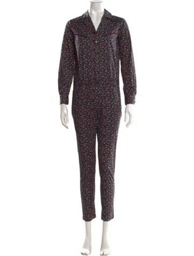 Pre-owned Ba&sh Floral Print V-neck Jumpsuit In Blue