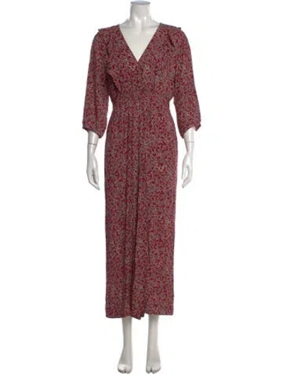 Pre-owned Ba&sh Floral Print V-neck Jumpsuit In Red
