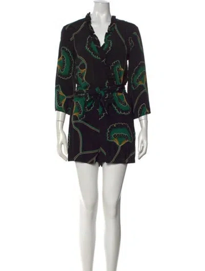 Pre-owned Ba&sh Floral Print V-neck Romper In Black