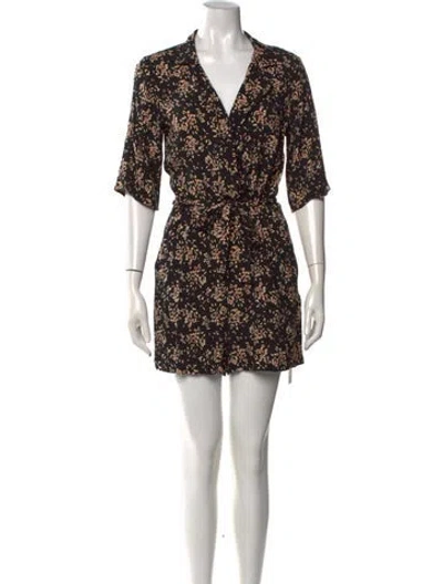 Pre-owned Ba&sh Floral Print V-neck Romper In Black