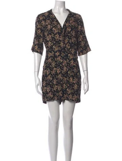 Pre-owned Ba&sh Floral Print V-neck Romper In Black