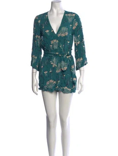 Pre-owned Ba&sh Floral Print V-neck Romper In Blue