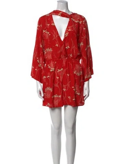 Pre-owned Ba&sh Floral Print V-neck Romper In Red