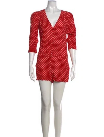 Pre-owned Ba&sh Floral Print V-neck Romper In Red