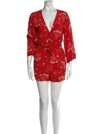 Pre-owned Ba&sh Floral Print V-neck Romper In Red