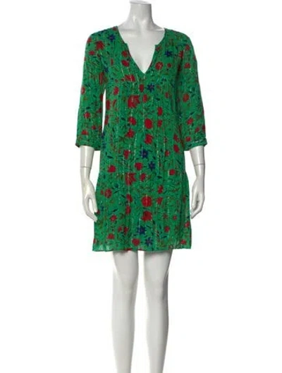 Pre-owned Ba&sh Floral Print V-neck Top In Green