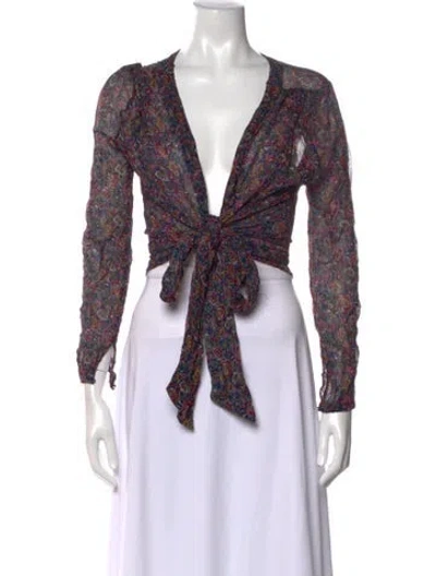 Pre-owned Ba&sh Floral Print V-neck Top In Multi