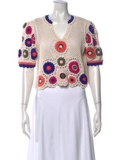 Pre-owned Ba&sh Floral Print V-neck Top In Neutral