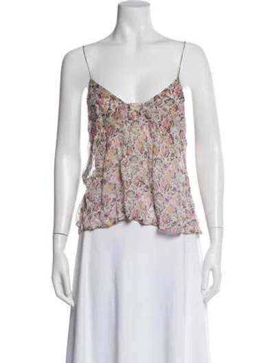 Pre-owned Ba&sh Floral Print V-neck Top In White