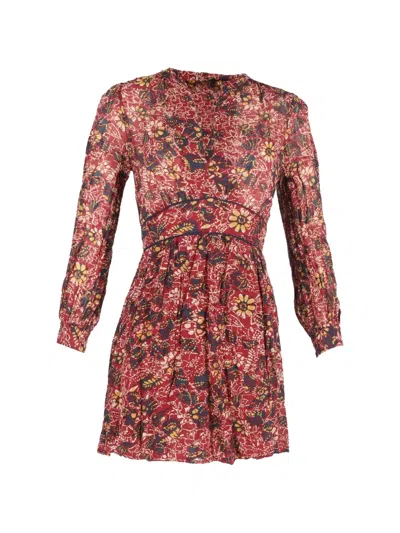 Pre-owned Ba&sh Floral Printed Long Sleeve Dress In Red
