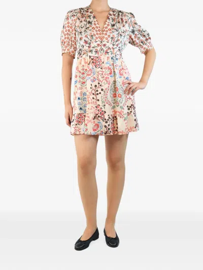 Pre-owned Ba&sh Floral-print Mini Dress In Neutral